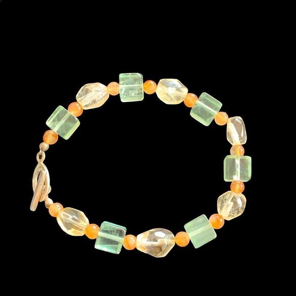 Vintage sterling silver agate Quartz semi precious stone bracelet 7.5” long - Picture 10 of 12